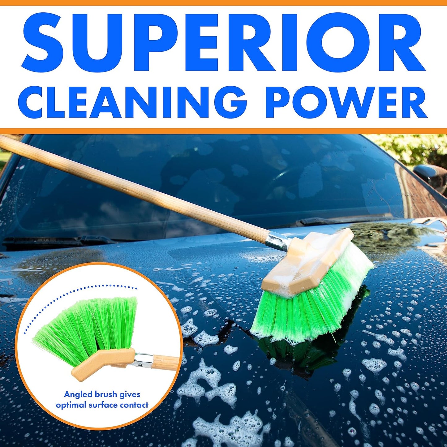 Hub City Industry 10- inch Car Wash Brush, Bi- Level Brush, Soft Nylon Bristle, car Accessories, Cleaning Supplies, Automotive wash Brush,Flagged Green Poly Bristle