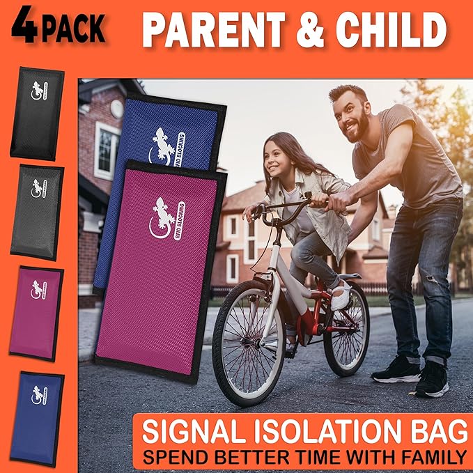 4 Faraday Bag Anti-Tracking GPS RFID Car Key Signal Blocker Wallet Shielding Pouch Protective Case for Cell Phone Car Key FOB, Data Privacy, Electronic Device Security (4 PACK - FAMILY PACK)