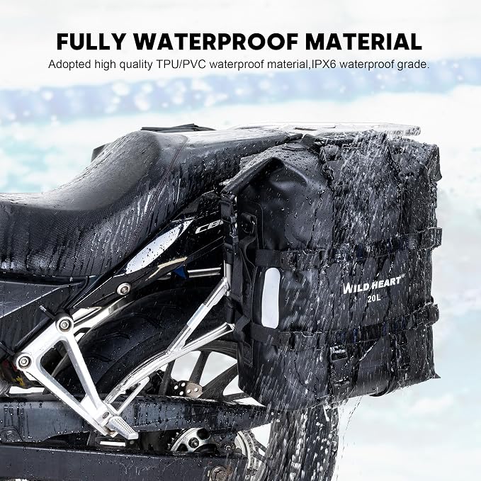 WILD HEART Motorcycle side bag stainless steel suspension waterproof bag Saddlebags 20L/25L waterproof Pianner Bag wear-resistant general-purpose Bike accessories (Black, 20L One Pack)