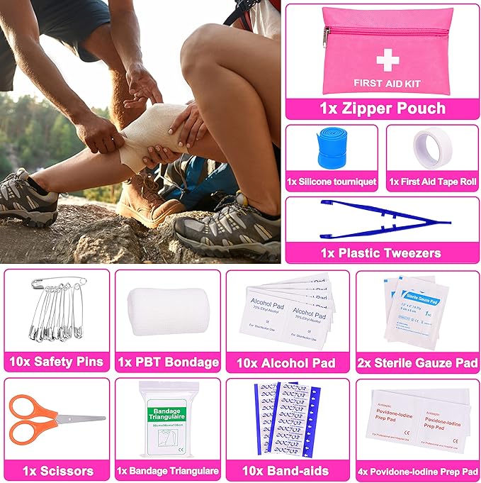Pink Car Emergency Kit, Premium Roadside Emergency Car Accessories Kit with Jumper Cables, Flashlight, Shovel, Toolbox Set, etc Car Accessories for Women