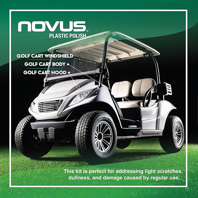 Novus Plastic Polish | Golf Cart Maintenance Kit | Includes Plastic Polish #3#2#1-2 Ounces Each, 2 Buffing Pads, Backing Drill Attachment, 3" Wool Pad, 3 Disposable Wipes