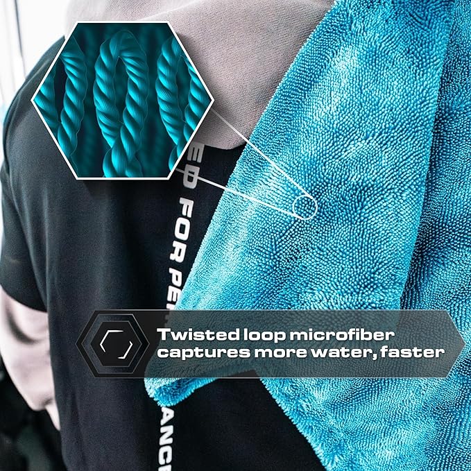 Blackline Car Drying Towel - 2ftx3ft XL-Popular Pick Among Detailing Pros -Aqua 1300 GSM Microfiber Accessory - Absorbs Over 8lbs of Water - Leaves No Streaks, Spots or Scratches - Dries an Entire Car