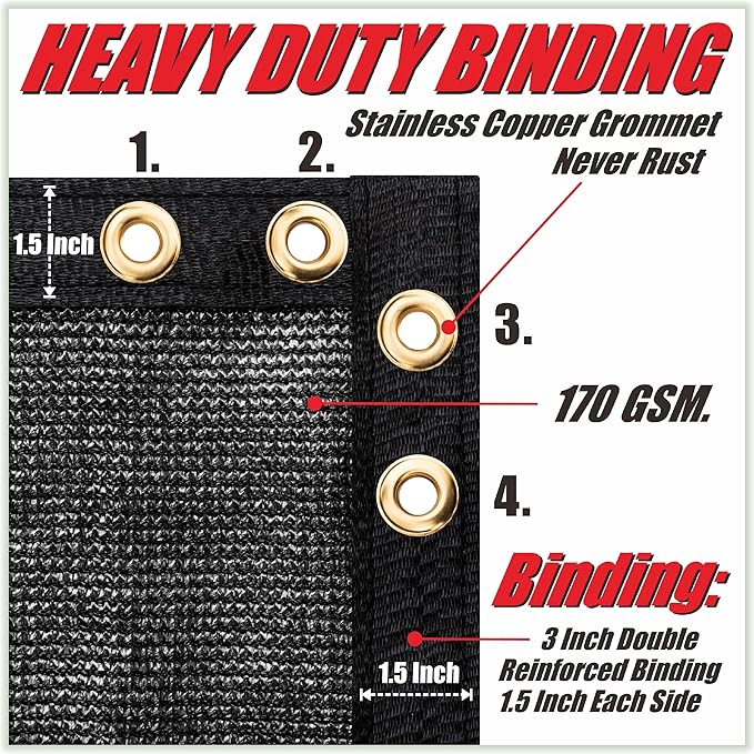 ColourTree Customized Size 6' x 122' Black Fence Screen Privacy Screen - Commercial Grade 170 GSM - Heavy Duty - 3 Years Warranty - Cable Zip Ties Included