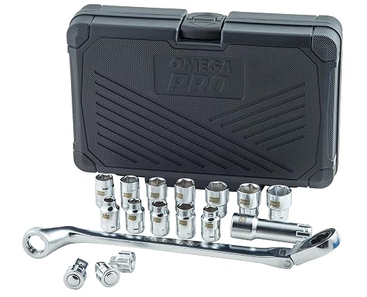 Omega Pro 83030 17 Piece 1/2" Drive Flexible Ratchet with Go Through Sockets, 11.2" Height, 12.5" Width, 13.3" Length