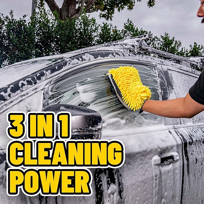 Chemical Guys Three-Way Premium Microfiber Wash Mitt 2 Pack – Ultra Plush Scratch-Free Wash Mitts for Cars, Trucks, Motorcycles & RVs – Safe for Paint, Chrome & Glass