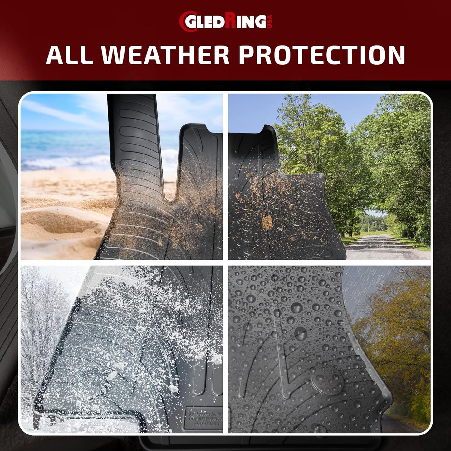 Gledring USA Custom Fit All-Weather Rubber Floor Mats Intended for Mercedes - Benz GLK 2010-2015, No Trimming Required, Tailored Custom Fit, Protects from Rain, Mud, & Snow