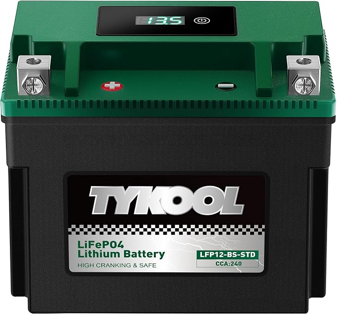 TYKOOL YTX12-BS STD LiFePO4 Lithium Motorcycle Battery,280CCA,2X Cranking Amps,Digital Readout,Compitable for BMW F850GS,Kawasaki Vulcan 900, BRP (Can-AM) DS250 ATV