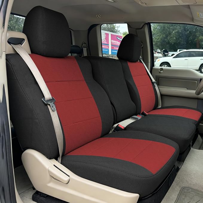 Custom 40/20/40 Split Bench Seat Covers for Ford F150 XL/Standard Cab 2004 2005 2006 2007 2008 Heavy Duty Cloth Protector Interior Accessories，Waterproof & Machine Washable - Red