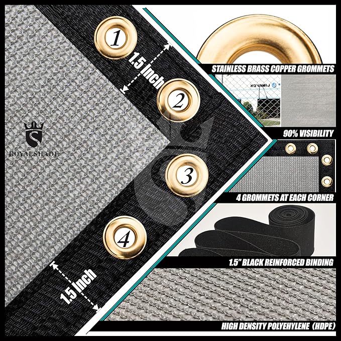 Royal Shade Custom Size 5' x 161' Grey Fence Privacy Screen Windscreen Cover Netting Mesh Fabric Cloth - Cable Zip Ties Included (We Make Custom Size)