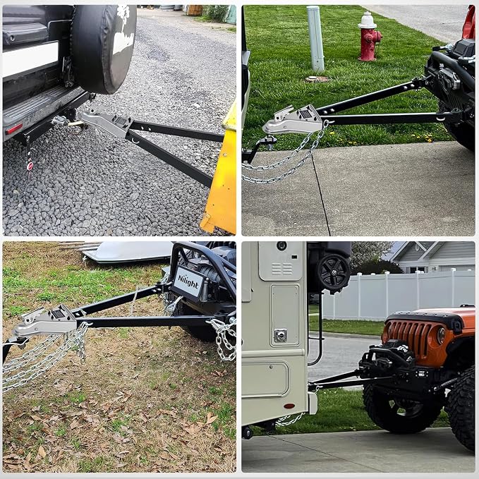 Nilight Tow Bar with Safety Chains, Coupler Fits 2-Inch Hitch Ball, 5500 lbs Towing Capacity, 41-in Opening Width, Bumper-Mounted Universal Towing Bar for RV, Car, Trailer, Truck, Alloy Steel