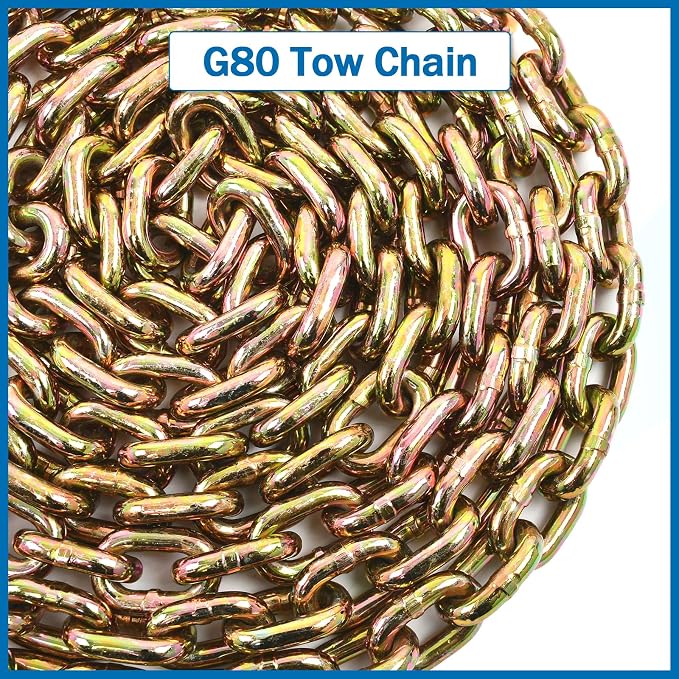 5/16 Inch x 12 Feet Transport Binder Chain G80 Safey Tow Chain with Grab Hooks 4900 Lbs Safe Work Load for Transporting Towing Tie Down Binding Equipment