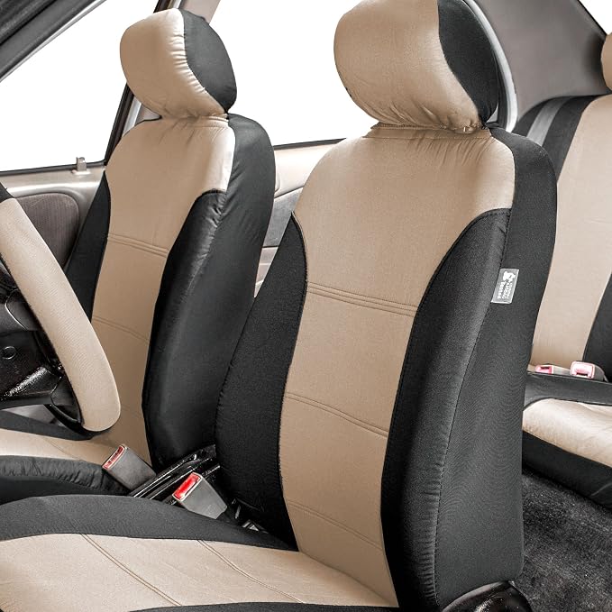FH Group FB065115 + F11306 Classic Khaki Seat Covers (Beige) Full Set – Universal Fit for Cars Trucks & SUVs