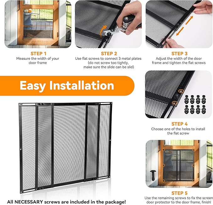 RVZONE Premium RV Screen Door Protector Adjusts from 21.5"- 35", Lightweight RV Entry Screen Door Grille Adjustable Metal Screen Defender for RV Door Camper Screen Door Protector for Dogs Kids