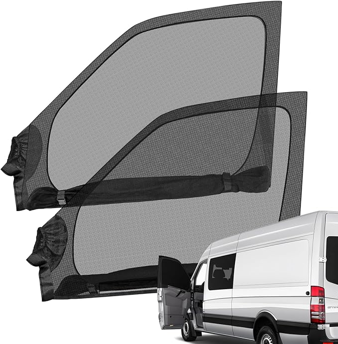 Magnetic Van Window Screens, 47 x 33 inches Double Layer Front Door Bug Screens (Pair), Universal Size for Transit Van, Promaster, Sprinter and Other Vans & Cars, Keeps Bugs Out Magnetic Bug Mesh