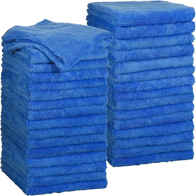 Shimeyao 30 Pcs 12.5 x 12.5 Inch Edgeless Microfiber Plush Towels for Cars Detailing Drying Wash Polishing Absorbent Cleaning Cloths, 500 GSM (Dark Blue)