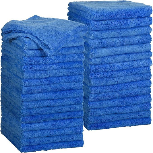 Shimeyao 30 Pcs 12.5 x 12.5 Inch Edgeless Microfiber Plush Towels for Cars Detailing Drying Wash Polishing Absorbent Cleaning Cloths, 500 GSM (Dark Blue)
