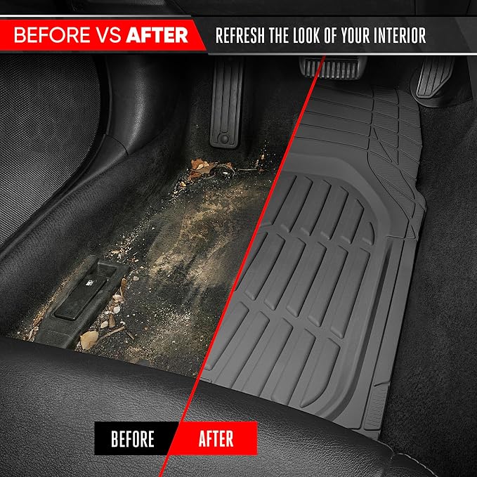 Motor Trend FlexTough LITE Rubber Car Mats Full Set - All Weather Floor Mats for Trucks, Cars & SUVs - Automotive Waterproof Gray Car Floor Mats for Cars Interior Accessories Universal Trim-to-Fit