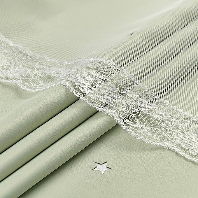 XiDi Star Blackout Sage Green Curtains for Nursery Kid Girls Bedroom Living Room 2 Panels Double Layer Thermal Insulated Star Cut Out Wall Home Decor Grommet Short Window Curtains Kitchen 52x45