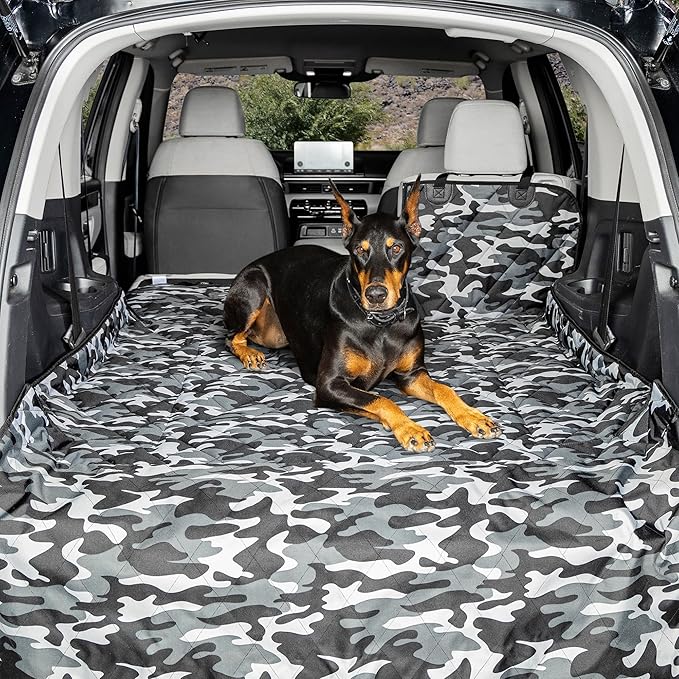 4Knines Split Cargo Liner for SUV – for Dogs & Pets, Heavy-Duty, Waterproof Trunk Mat & Cargo Cover – Fits 60/40 Split Bench & Armrest Pass-Through – Machine Washable, Non-Slip, Durable (Large, Camo)