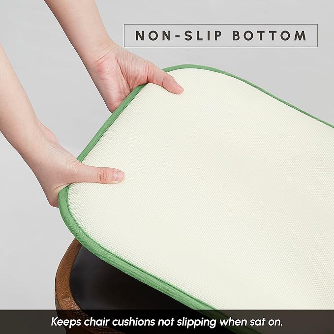 Elegant Comfort Chair Cushion Covers with Ties and Non Skid Rubber Backing-Thick Memory Foam - Soft Cushion Pad- Rounded Square Seat Cover-16 x 16 Inches- Honeycomb Textured Pattern, Set of 4, Green
