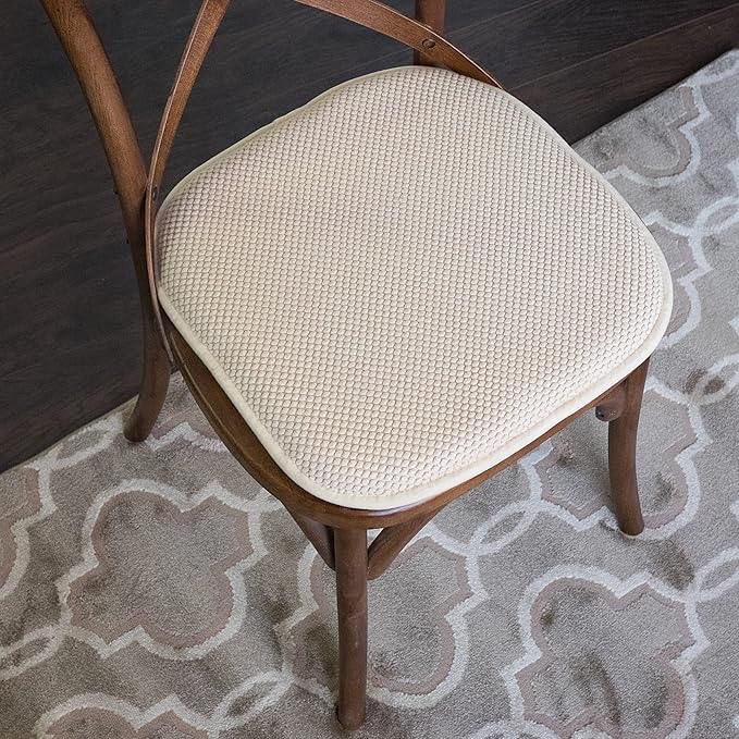 Sweet Home Collection Memory Foam Chair Cushion Honeycomb Pattern Solid Color Slip Non Skid Rubber Back Ultimate Comfort and Softness Rounded Square 16" x 16" Seat Cover, 12 Pack, Linen