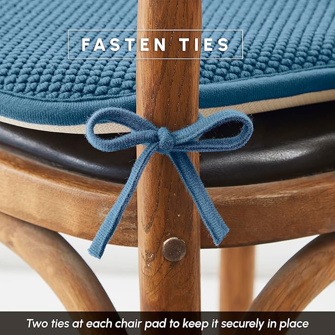 Elegant Comfort Chair Cushion Covers with Ties and Non Skid Rubber Backing-Thick Memory Foam - Soft Cushion Pad- Rounded Square Seat Cover-16 x 16 Inches- Honeycomb Textured Pattern, Set of 8, Blue