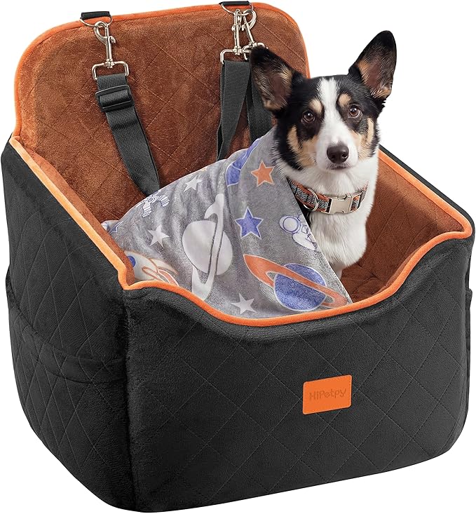 Dog Car Seat for Small Dog with Washable Mat, Memory Foam Booster Seat for Dogs Under 30lb, 6" Elevated Pet Seat with Pockets, Anti-Slip Bed for Car, Perfect for Front & Back Seats with Safety Leash