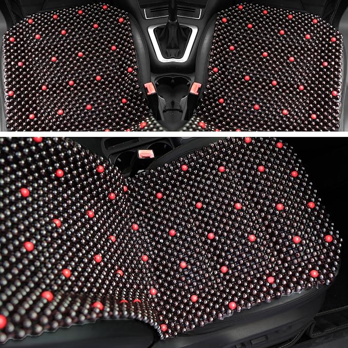 LACDL Beaded Car Seat Covers for Cars, Cooling Bead Seat Cover for Trucks & SUVs - Auto Ventilated Seat Cooler Pad, Natural Wood Breathable Beads - Sweat Protector for Summer, Stars