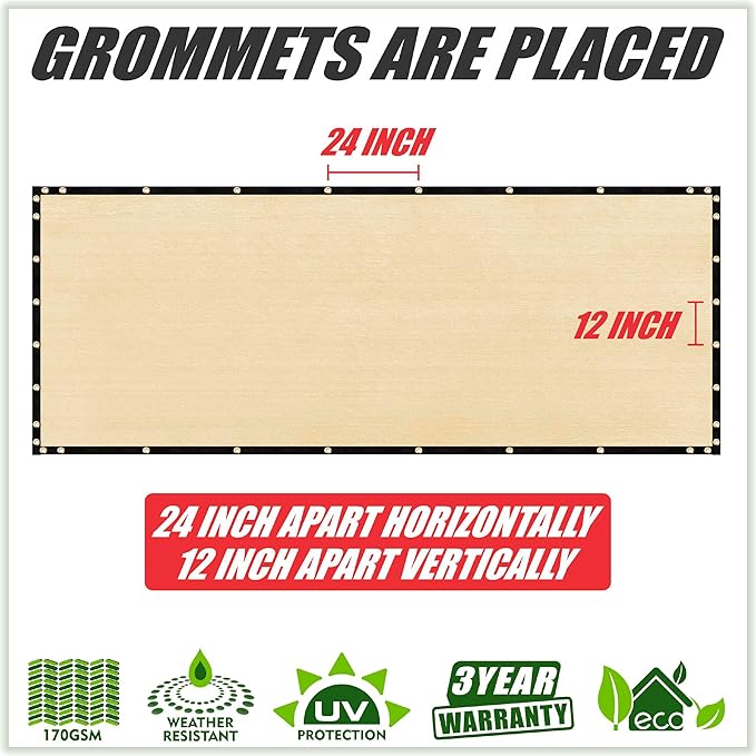 ColourTree Customized Size 6' x 79' Beige Fence Screen Privacy Screen - Commercial Grade 170 GSM - Heavy Duty - 3 Years Warranty - Cable Zip Ties Included