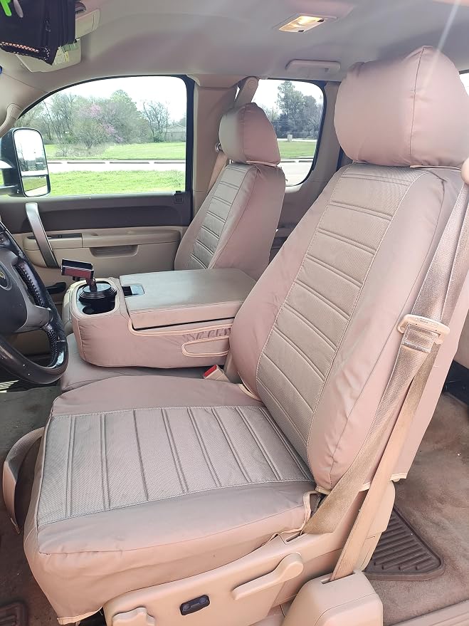 Durafit Seat Covers C1127-X3/Q3-2007-2013 Chevy Truck/Pickup Silverado, Avalanche and GMC Sierra LT 40/20/40 Custom Seat Covers Made in Tan Automotive Twill Seat Covers. Custom Made to These Seats.