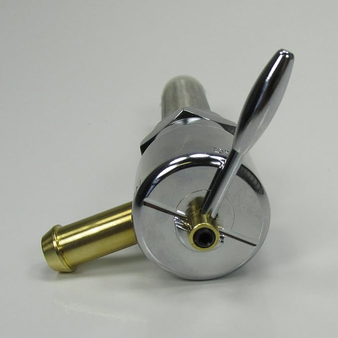 Chrome 22mm HI-FLOW Petcock LEFT SIDE 90 Degree Fuel Outlet Shut Off Valve for 1975-2006 Harley Big Twin & Sportster Models w/22mm Petcock Bung - Use with 3/8" ID Fuel Hose - Replaces HD Pt# 62168-81