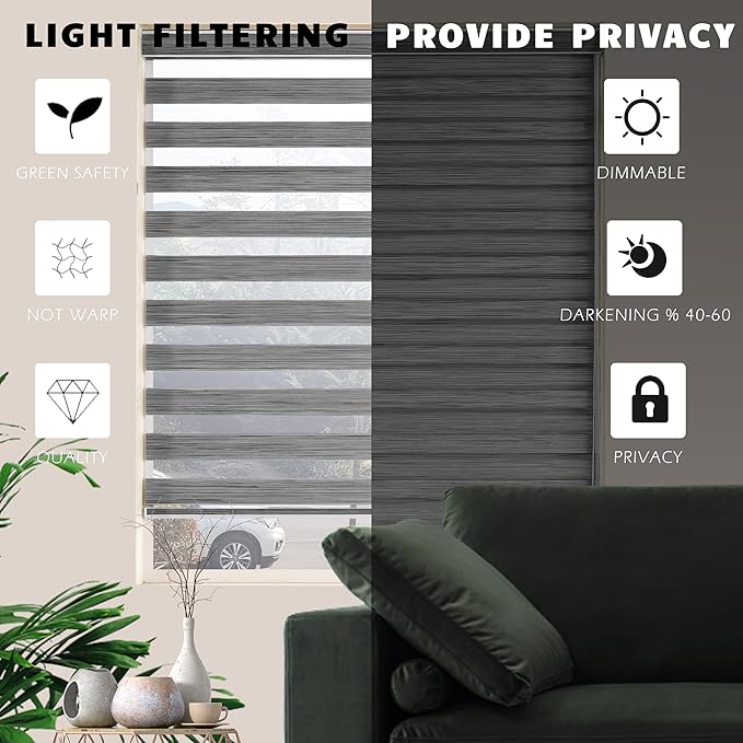 Zebra Blinds Window Blind Zebra Shade Blinds for Windows Roller Sheer Shades Privacy Light Filtering Shades for Home Kitchen Bathroom (Width 68'' X Height 72'' Grey)