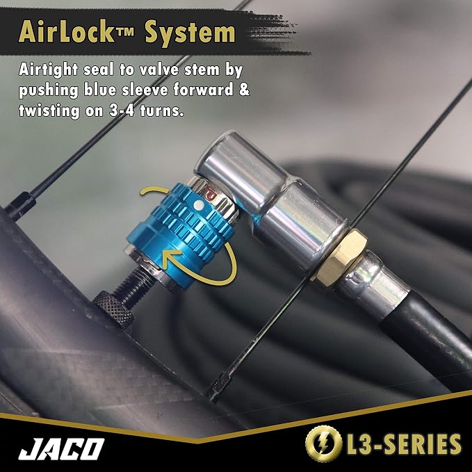 JACO Lightning Bike Tire Inflation Kit | with Lightning L3-Series Bike Air Chuck & FlowPro Digital Tire Inflator Gauge (200 PSI)