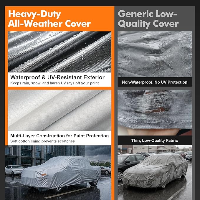 Car Cover Waterproof All-Weather,Heavy-Duty Outdoor Full Exterior Automobiles Snow Cover for Truck Cover with Camper Shell Topper 229-242 inch,with Windshield Sun Shade,Towel&Storage Bag