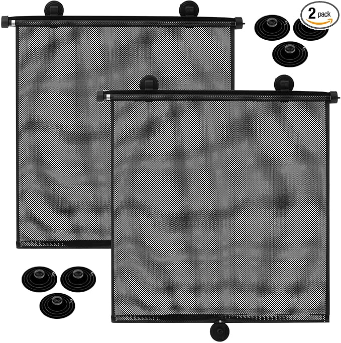 Blosssound 2 Pack Car Side Window Sun Shades Extra Wide Retractable Window Shades for Car Blocks Heat Roller Sunshade Visor for UV Rays Glare Protection Accessories(Black,22 × 24 Inch)