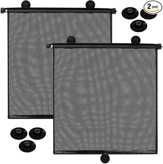 Blosssound 2 Pack Car Side Window Sun Shades Extra Wide Retractable Window Shades for Car Blocks Heat Roller Sunshade Visor for UV Rays Glare Protection Accessories(Black,22 × 24 Inch)