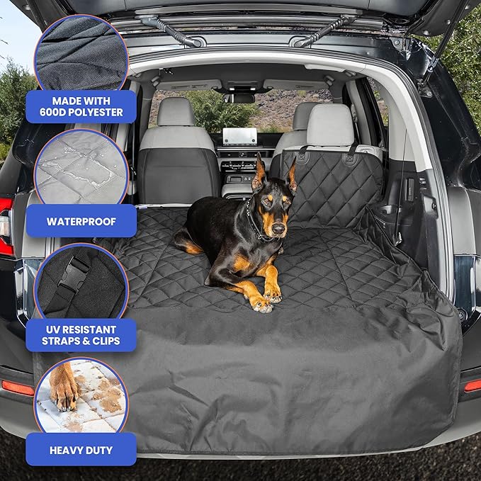 4Knines Split Cargo Liner for SUV – for Dogs & Pets, Heavy-Duty, Waterproof Trunk Mat & Cargo Cover – Fits 60/40 Split Bench & Armrest Pass-Through – Machine Washable, Non-Slip (Extra Large, Black)