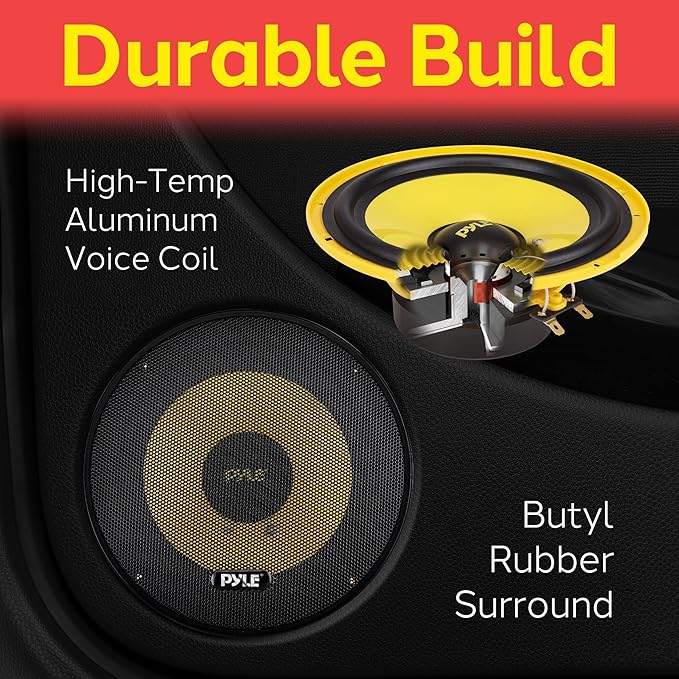 Pyle 2 Way Custom Component Speaker System - 6.5” 400 Watt, with Electroplated Plastic Basket, Butyl Rubber Surround & 40 Oz Magnet Structure - Wire Installation Hardware Set Included - PLG6C, Yellow