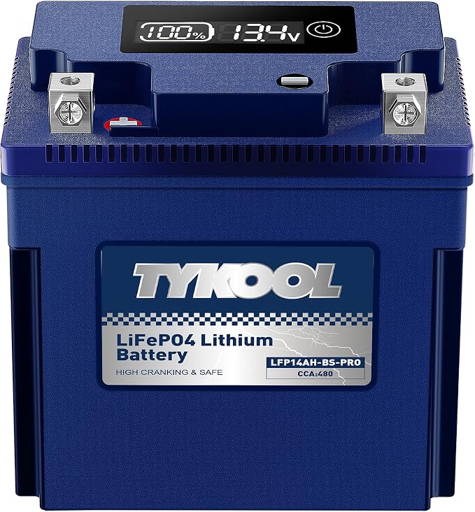 TYKOOL LFP14AH-BS-PRO Lithium Battery, Replaces YTX14AH YTX14AH-BS, 480CCA 8Ah Fits for ATV UTV Motorcycle, Compatible with Polaris Sportsman 570 Ranger 500 Kawasaki Mule SX, Digital Readout [+ -]