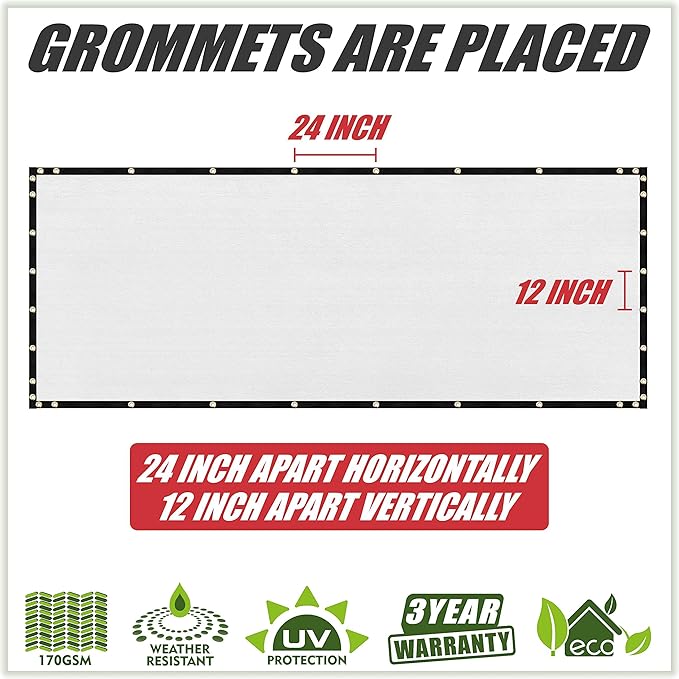 ColourTree 6' x 50' White Fence Screen Privacy Screen - Commercial Grade 170 GSM - Heavy Duty - 3 Years Warranty - Cable Zip Ties Included