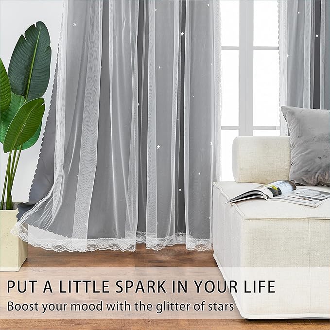 XiDi Black Out Curtains for Bedroom, Curtains for Girls Bedroom Decor, Grey Curtains for Bedroom, Blackout Curtains for Living Room 72 inchs Long 52 inches Wide 2 Panel Grey