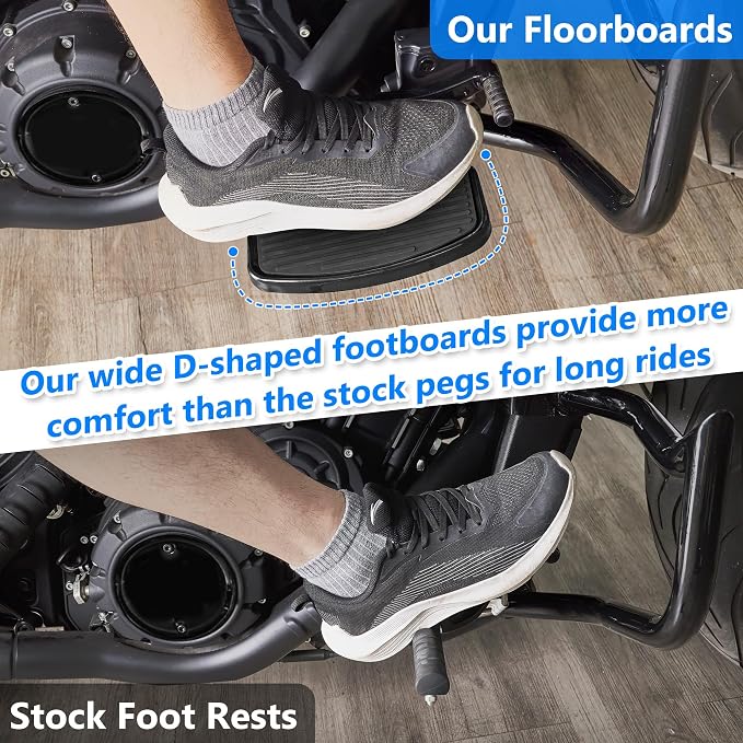 D-shaped Driver Footboards Front Rider Foot Rest Floorboards for Indian Scout Sixty Bobber 2015-2025 Models Foot Pegs Accessories(Black, Stripe A)