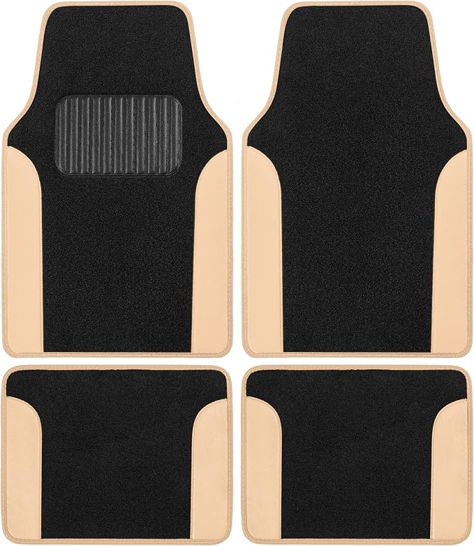 BDK CarXS Beige Car Seat Covers Full Set with Matching Set of Floor Mats for SUV & Truck – Truck Front Seats & Rear Bench Cover Seats Protector Car Mats Full Set Interior Seat Covers