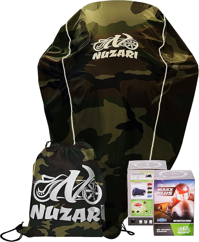 Nuzari Heavy Duty Motorcycle Cover - Motorcycle Covers Waterproof Outdoor Storage - Dirt Bike Covers (Camouflage, Extra Large)
