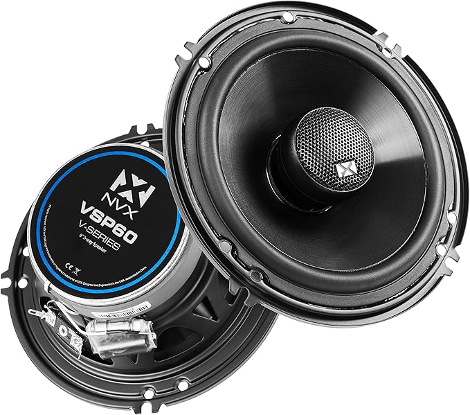 NVX® VSP60 6" Premium Car Speakers, 600W Max, 200W RMS, 2-Way 6 inch Coaxial w/ 1" Silk Dome Tweeters & Built-in X-Overs, Easy to Install in Cars/Trucks/Doors (Pair)