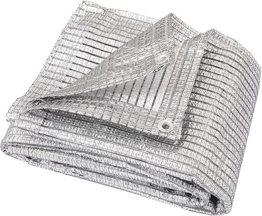 65% Aluminum Foil Shade Cloth with Grommets,10ft x 12ft, Mesh Sun Block Fabric Cover, Canopy, Privacy Screen for Outdoor Patio, Garden, Backyard, Silver