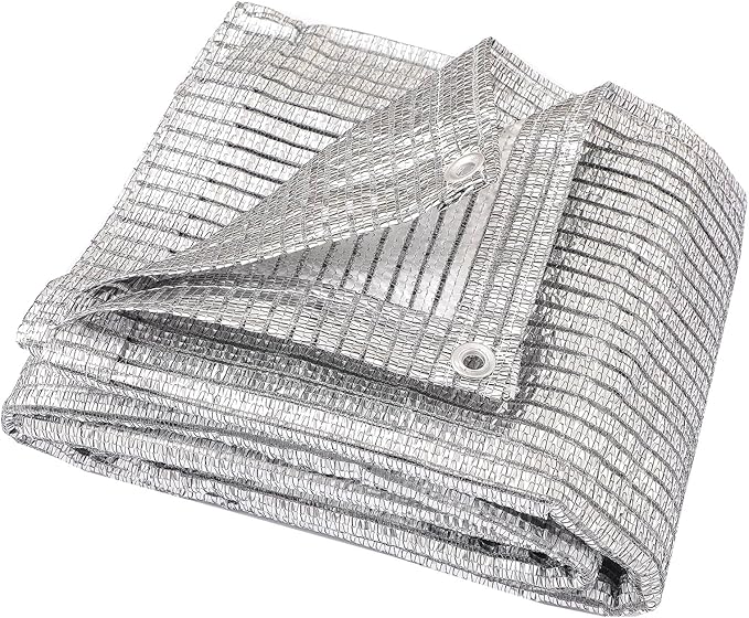 65% Aluminum Foil Shade Cloth with Grommets,12ft x 16ft, Mesh Sun Block Fabric Cover, Canopy, Privacy Screen for Outdoor Patio, Garden, Backyard, Silver