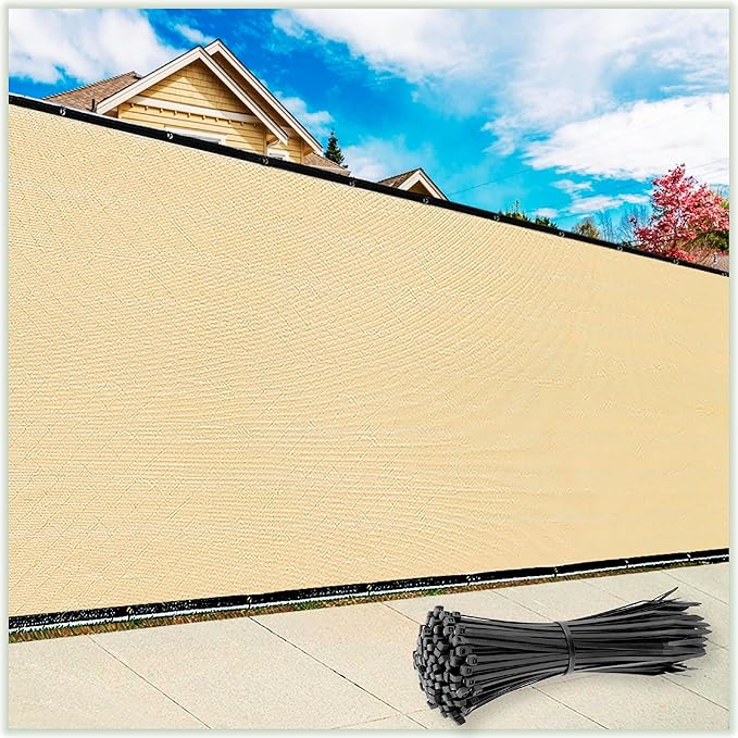 ColourTree Customized Size 6' x 16' Beige Fence Screen Privacy Screen - Commercial Grade 170 GSM - Heavy Duty - 3 Years Warranty - Cable Zip Ties Included