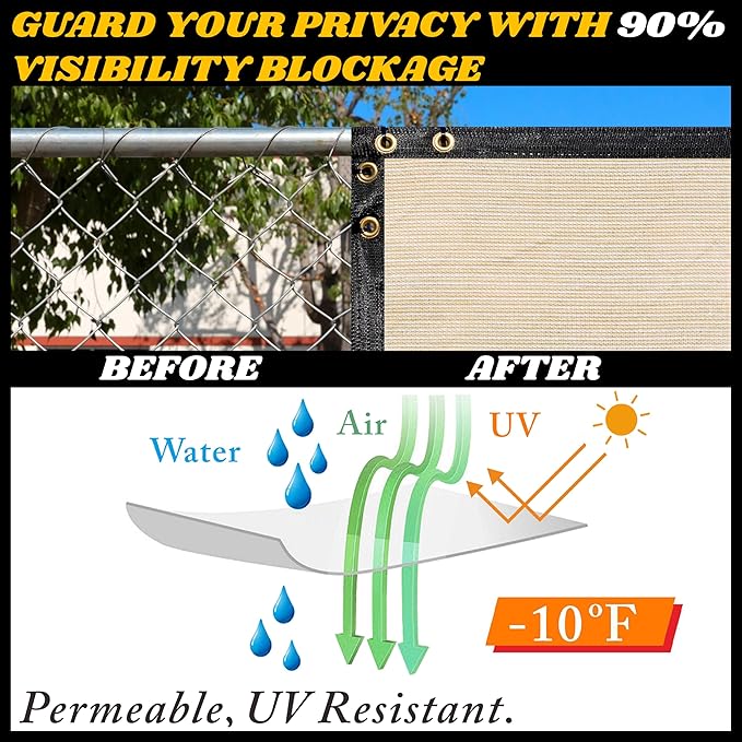 Royal Shade Custom Size 6' x 128' Beige Fence Privacy Screen Windscreen Cover Netting Mesh Fabric Cloth - Cable Zip Ties Included (We Make Custom Size)