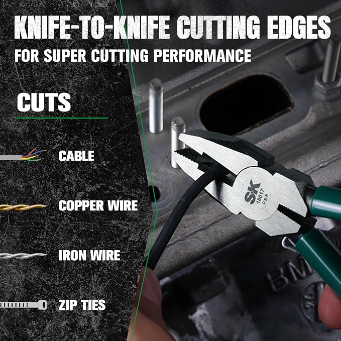 SK Tools USA Linesman Side Cutting Pliers, 7" Long | 18017